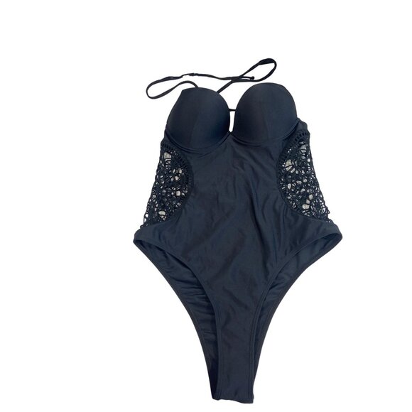 Shein Women's Black Macrame One Piece Swimsuit Sz L - Picture 5 of 9